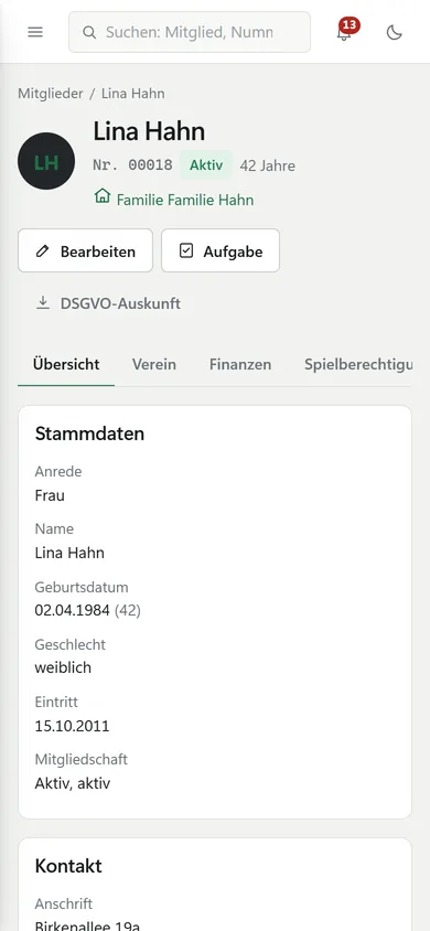 Mitgliederakte auf dem Smartphone